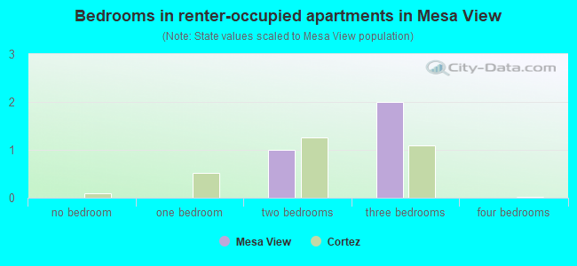 Bedrooms in renter-occupied apartments in Mesa View