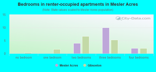 Bedrooms in renter-occupied apartments in Mesler Acres