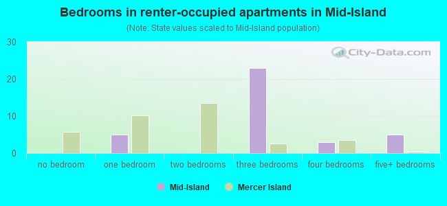 Bedrooms in renter-occupied apartments in Mid-Island