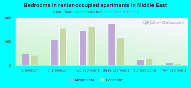 Bedrooms in renter-occupied apartments in Middle East