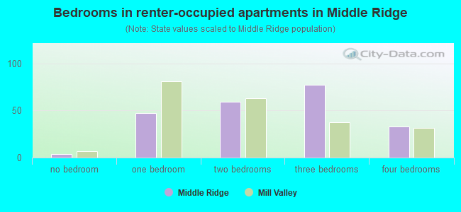 Bedrooms in renter-occupied apartments in Middle Ridge