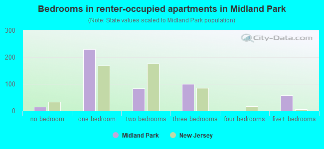 Bedrooms in renter-occupied apartments in Midland Park