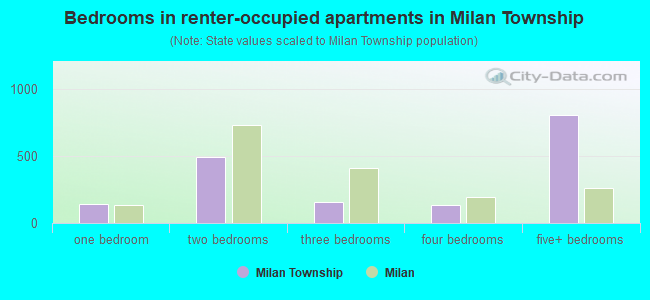Bedrooms in renter-occupied apartments in Milan Township