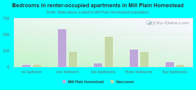 Bedrooms in renter-occupied apartments in Mill Plain Homestead