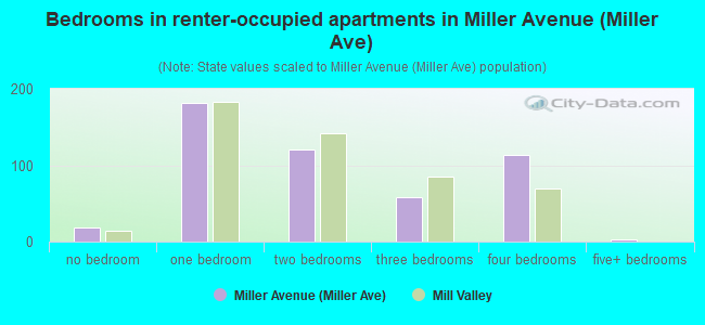 Bedrooms in renter-occupied apartments in Miller Avenue (Miller Ave)