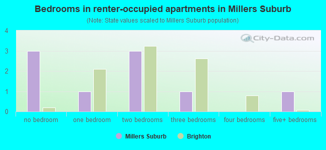 Bedrooms in renter-occupied apartments in Millers Suburb