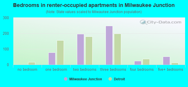 Bedrooms in renter-occupied apartments in Milwaukee Junction