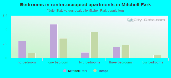 Bedrooms in renter-occupied apartments in Mitchell Park