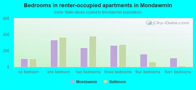 Bedrooms in renter-occupied apartments in Mondawmin