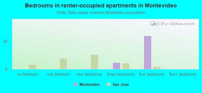 Bedrooms in renter-occupied apartments in Montevideo