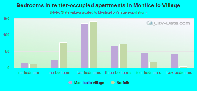 Bedrooms in renter-occupied apartments in Monticello Village