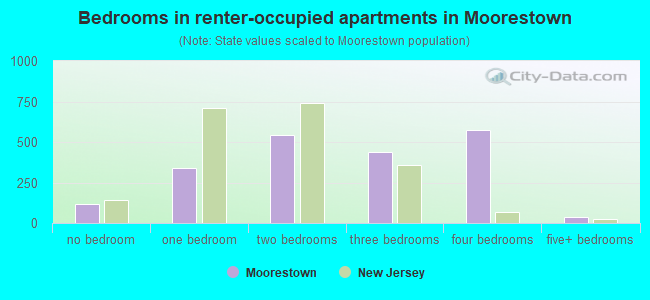 Bedrooms in renter-occupied apartments in Moorestown