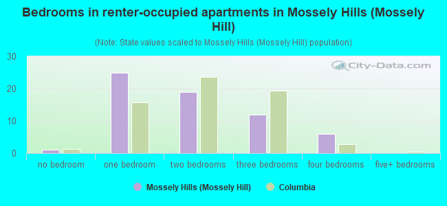 Bedrooms in renter-occupied apartments in Mossely Hills (Mossely Hill)