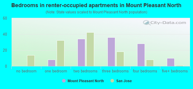 Bedrooms in renter-occupied apartments in Mount Pleasant North