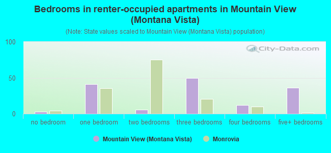 Bedrooms in renter-occupied apartments in Mountain View (Montana Vista)
