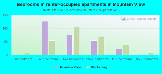 Bedrooms in renter-occupied apartments in Mountain View