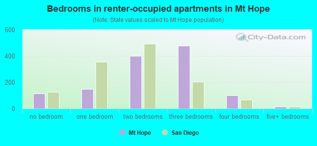 Bedrooms in renter-occupied apartments in Mt Hope