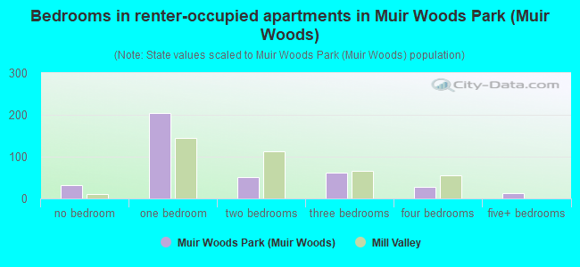 Bedrooms in renter-occupied apartments in Muir Woods Park (Muir Woods)