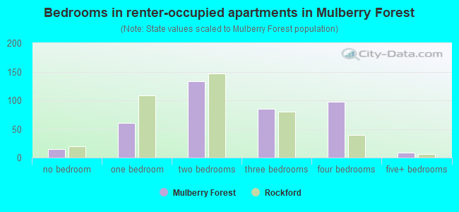 Bedrooms in renter-occupied apartments in Mulberry Forest