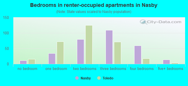 Bedrooms in renter-occupied apartments in Nasby