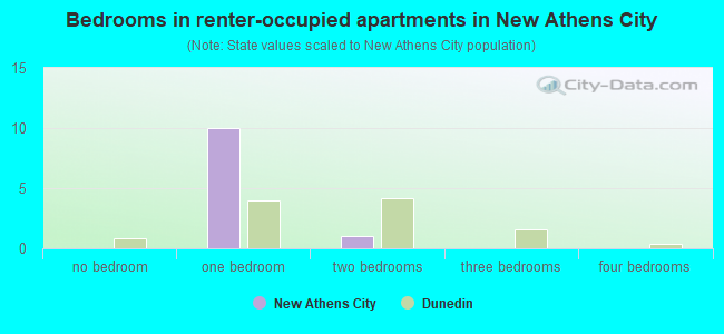 Bedrooms in renter-occupied apartments in New Athens City
