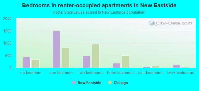 Bedrooms in renter-occupied apartments in New Eastside