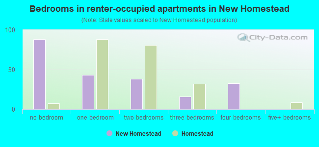 Bedrooms in renter-occupied apartments in New Homestead
