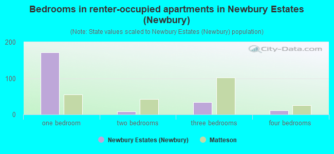 Bedrooms in renter-occupied apartments in Newbury Estates (Newbury)