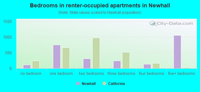 Bedrooms in renter-occupied apartments in Newhall