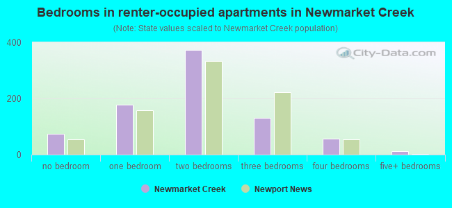 Bedrooms in renter-occupied apartments in Newmarket Creek
