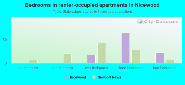 Bedrooms in renter-occupied apartments in Nicewood