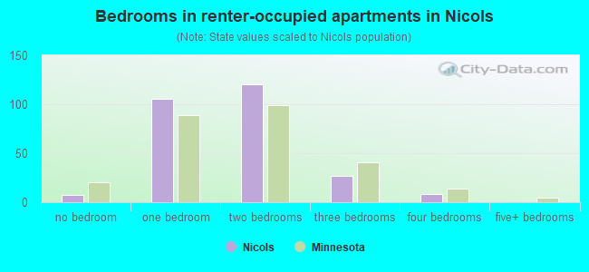 Bedrooms in renter-occupied apartments in Nicols