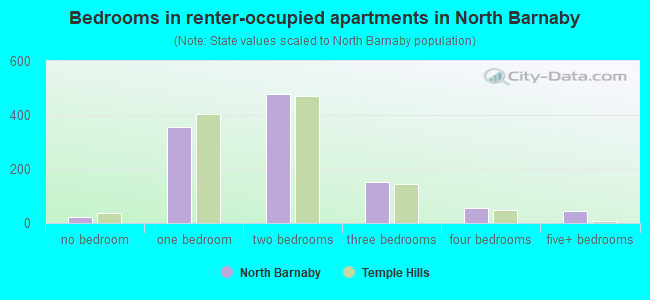 Bedrooms in renter-occupied apartments in North Barnaby
