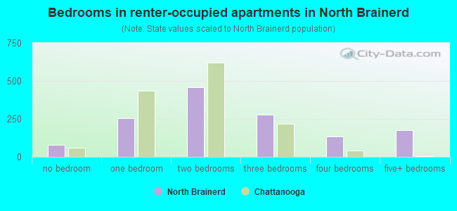 Bedrooms in renter-occupied apartments in North Brainerd