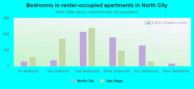 Bedrooms in renter-occupied apartments in North City