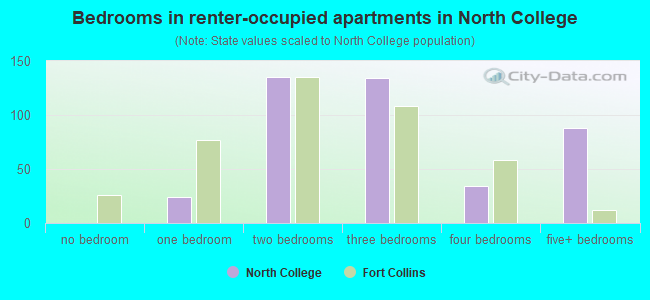 Bedrooms in renter-occupied apartments in North College