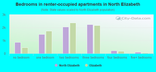 Bedrooms in renter-occupied apartments in North Elizabeth