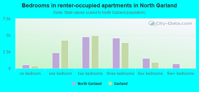 Bedrooms in renter-occupied apartments in North Garland