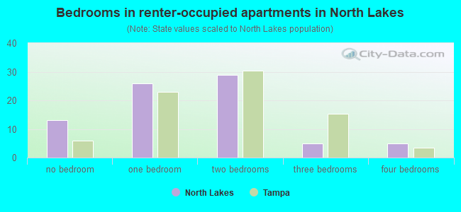 Bedrooms in renter-occupied apartments in North Lakes