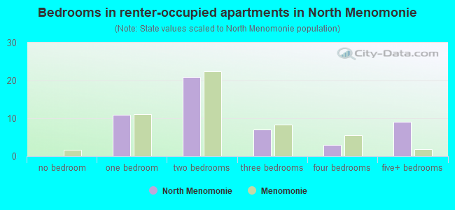 Bedrooms in renter-occupied apartments in North Menomonie