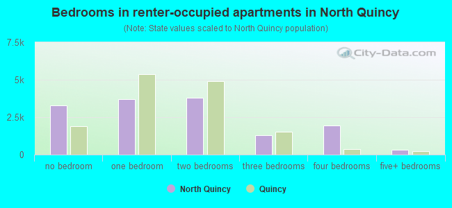 Bedrooms in renter-occupied apartments in North Quincy
