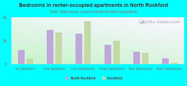 Bedrooms in renter-occupied apartments in North Rockford