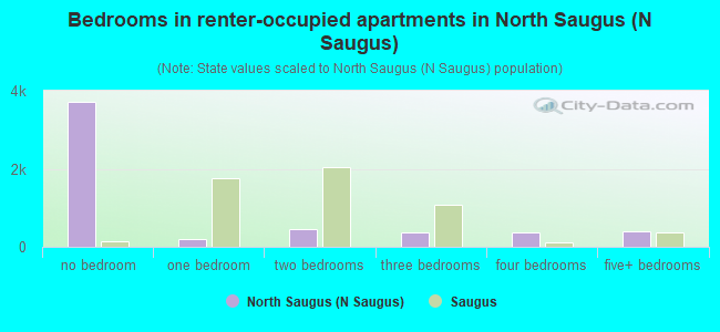 Bedrooms in renter-occupied apartments in North Saugus (N Saugus)