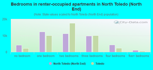 Bedrooms in renter-occupied apartments in North Toledo (North End)