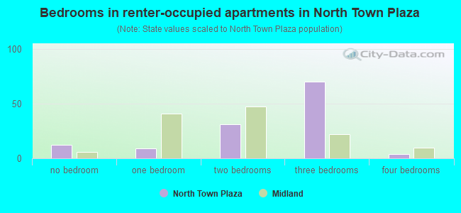 Bedrooms in renter-occupied apartments in North Town Plaza