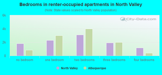 Bedrooms in renter-occupied apartments in North Valley