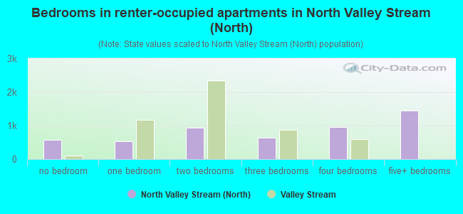Bedrooms in renter-occupied apartments in North Valley Stream (North)