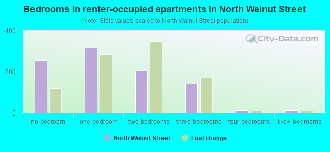 Bedrooms in renter-occupied apartments in North Walnut Street