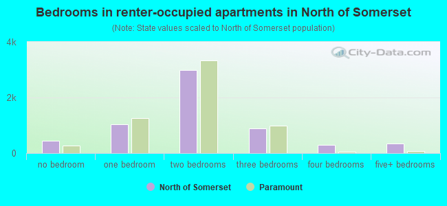 Bedrooms in renter-occupied apartments in North of Somerset