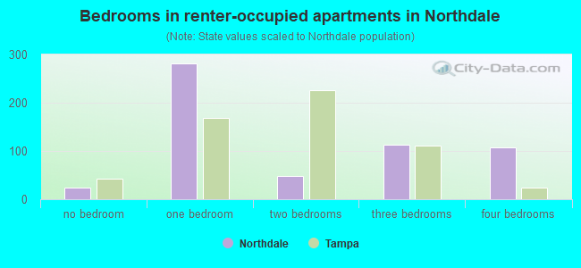 Bedrooms in renter-occupied apartments in Northdale